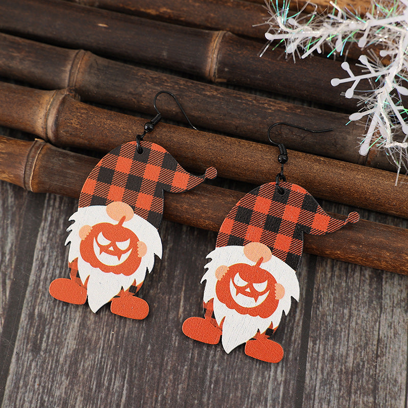 Wooden Gnome Pumpkin Dangle Earrings