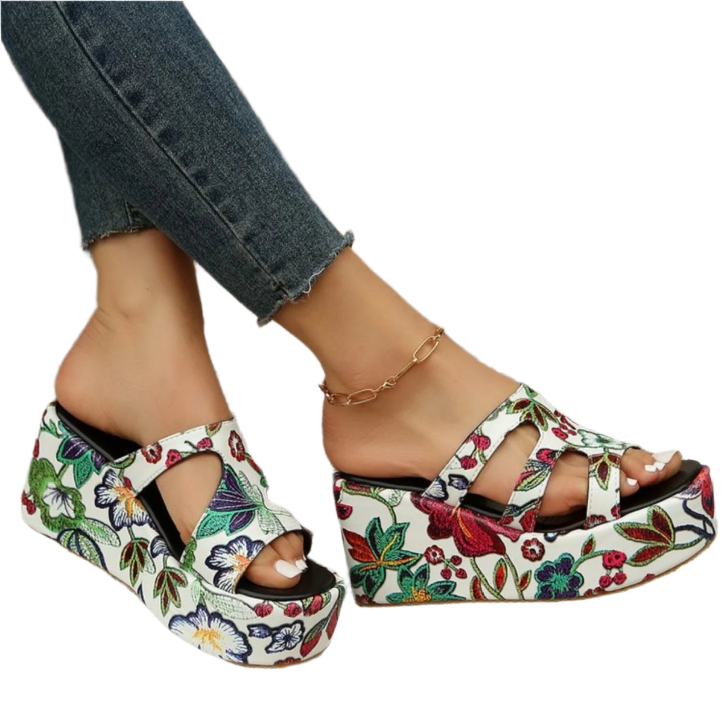 Cutout Floral Peep Toe Sandals