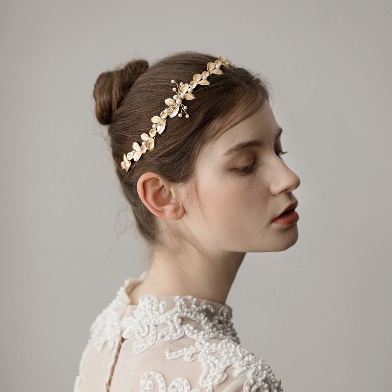 Gold Leaf Head Piece with Pearl Accents