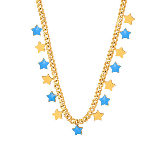 Gold Steel Star Charm Necklace