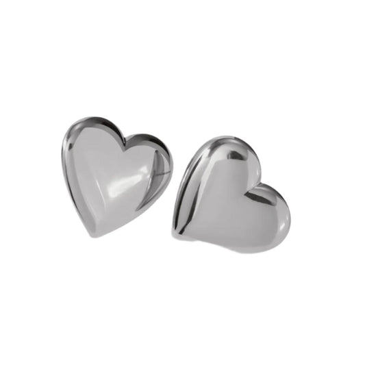 Gold or Silver Steel Heart Stud Earrings