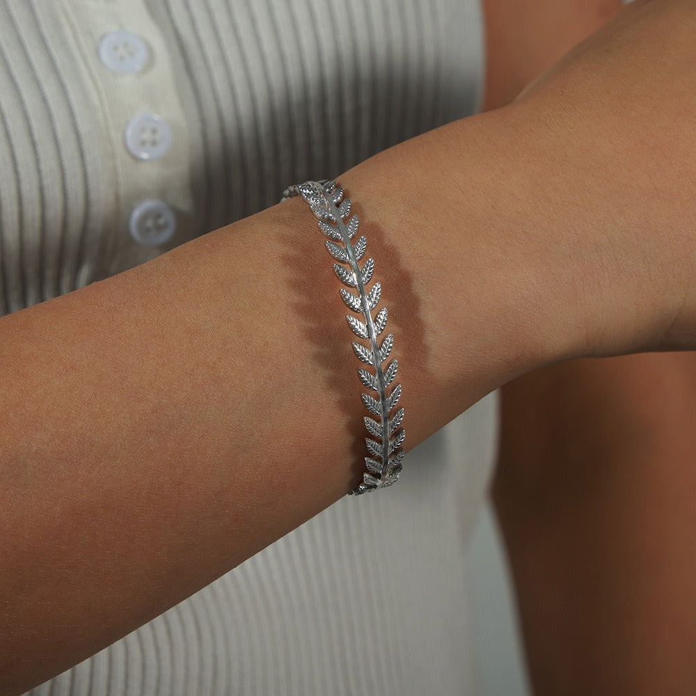 Gold or Silver Steel Leaf Cuff Bracelet