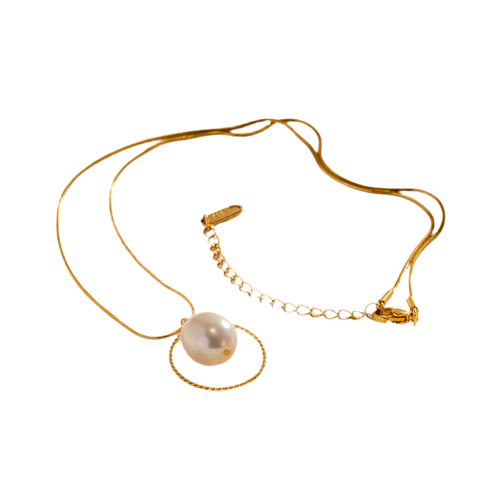 Freshwater Pearl Gold Steel Charm Necklace