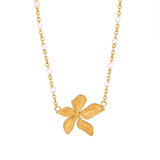 Gold Steel Flower Charm Necklace