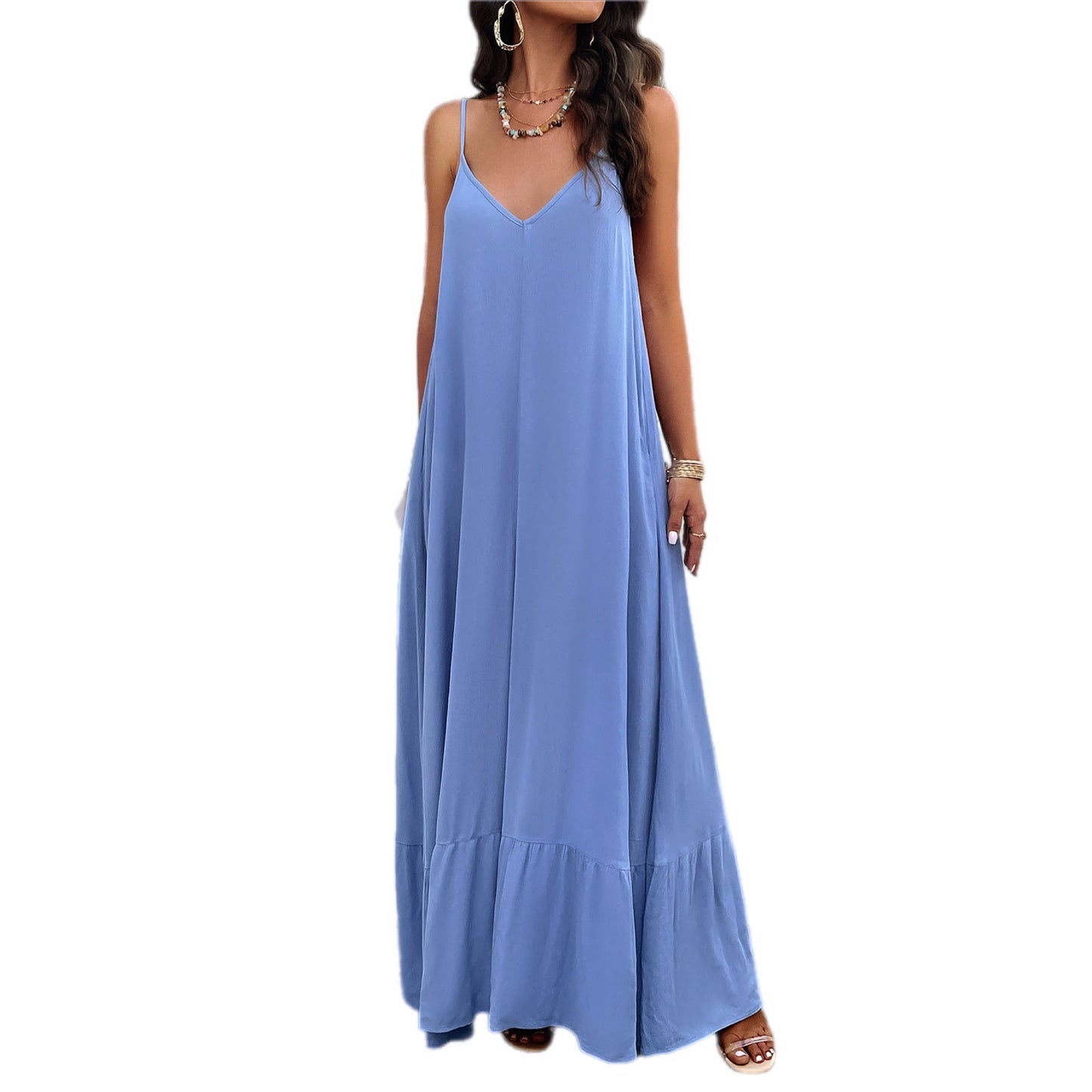 Backless Maxi Cami Dress with Pockets