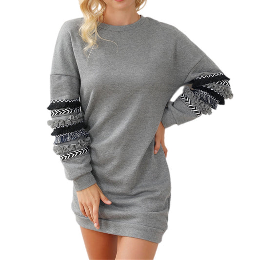 Tiered Ruffle Sleeve Sweatshirt Mini Dress