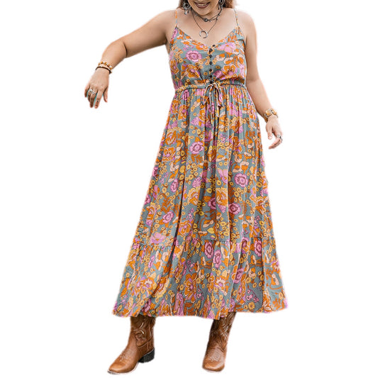 Plus Size Bohemian Floral Print Maxi Dress