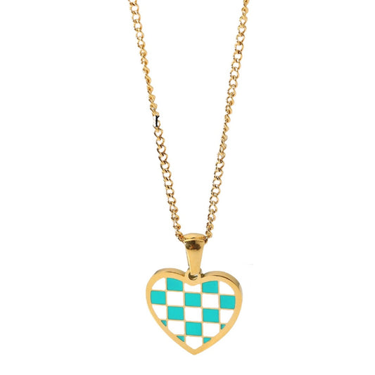 Gold Checkered Charm Necklace