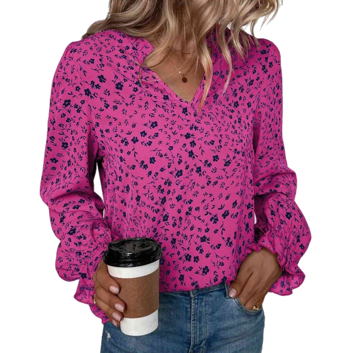 Notched Neck Flounce Blouse