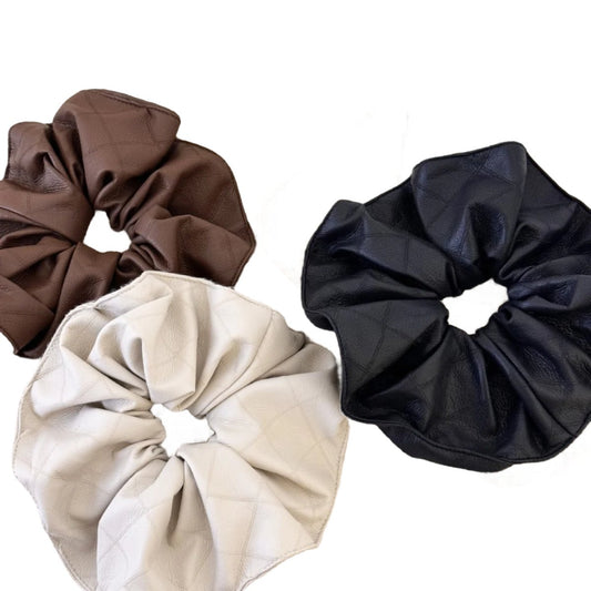 3-Piece Vegan Leather Elastic Hair Scrunchy