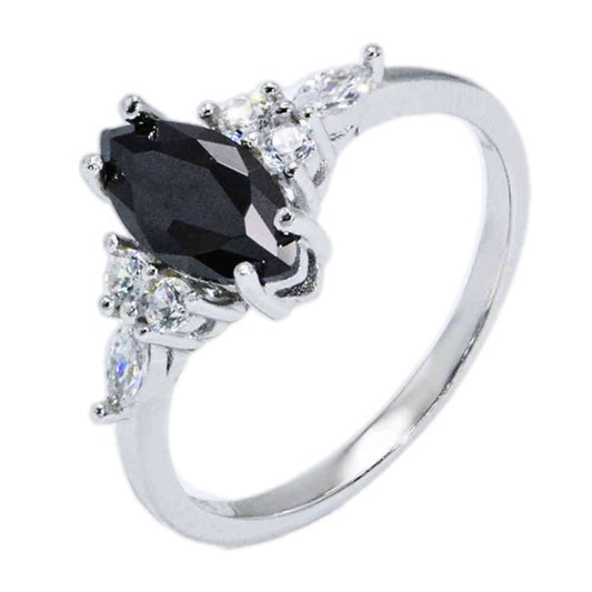 Black Agate Marquise Sterling Silver Ring