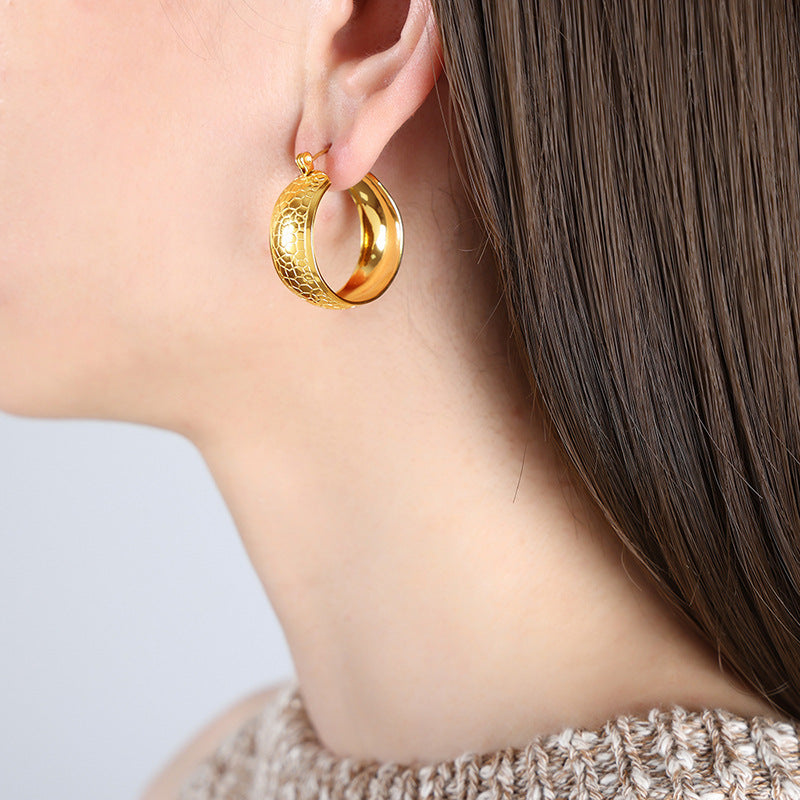 Gold Steel Hammered Hoop Earrings