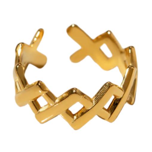 Gold Steel Cutout Open Ring