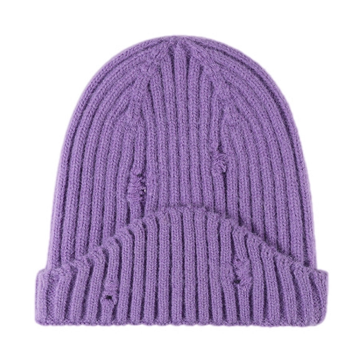 Distressed Rib-Knit Beanie