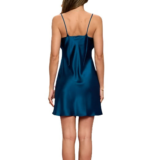 Teal Satin Slip Dress