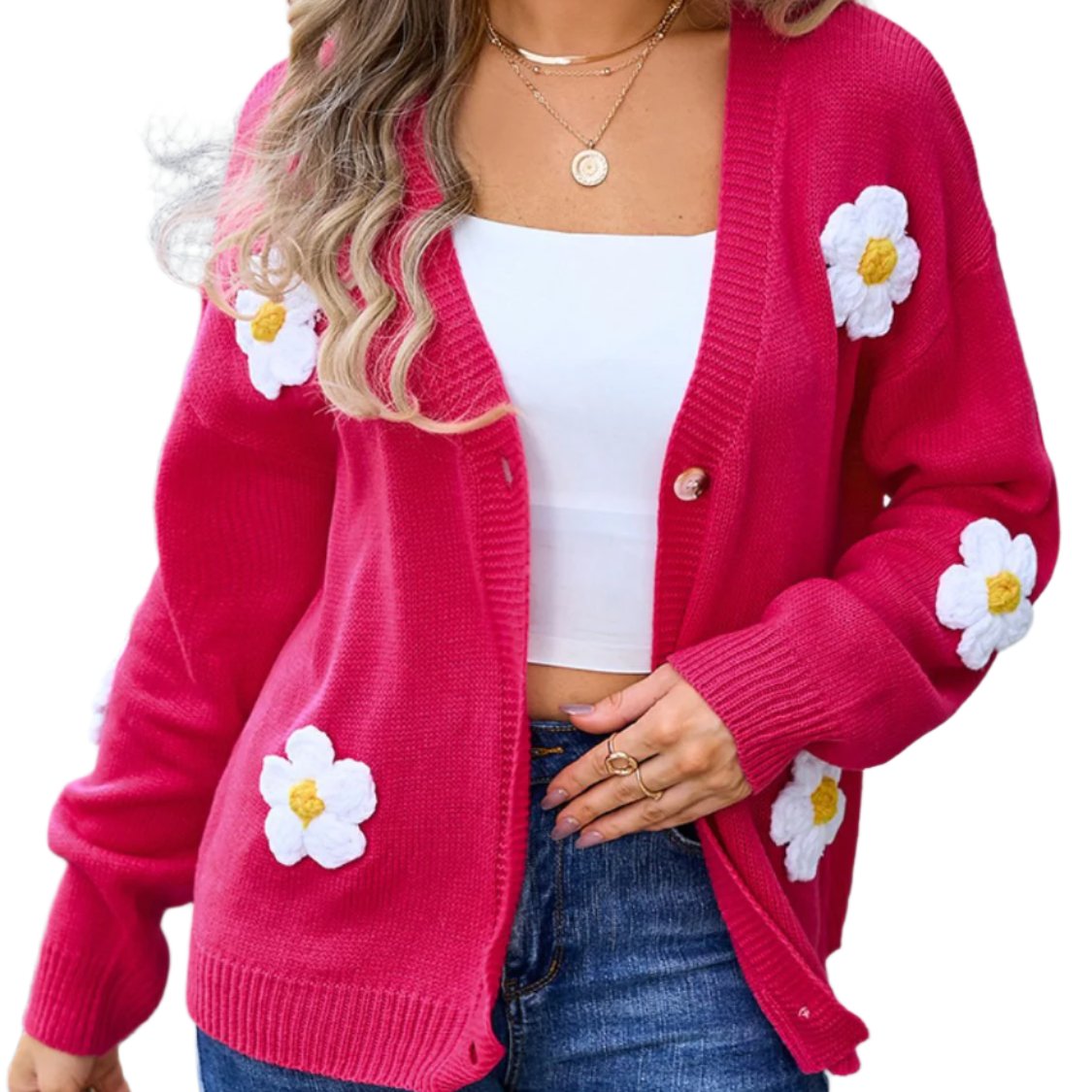 Crochet Flower Button Up Cardigan