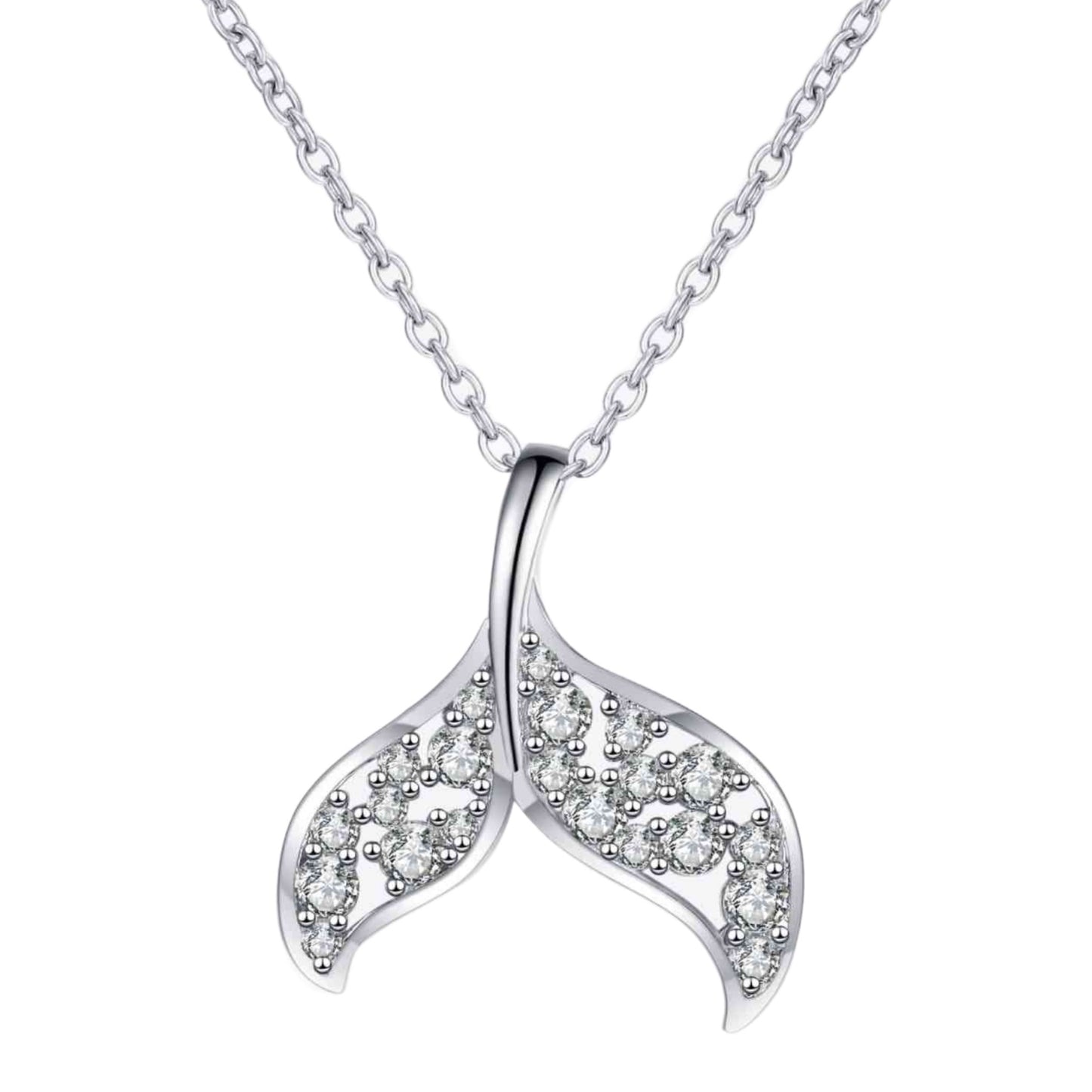 Sterling Silver Mermaid Tail Charm Necklace with Moissanite