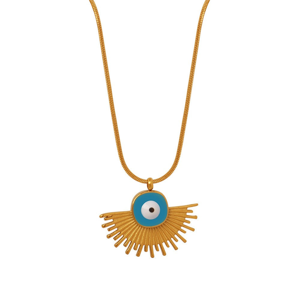 Gold Steel Evil Eye Charm Necklace