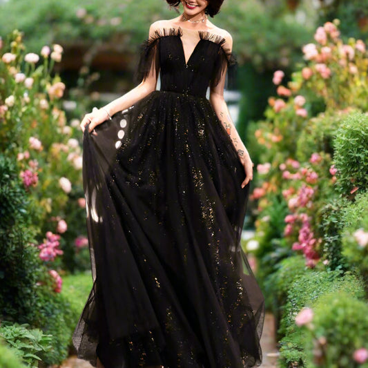 Black Off The Shoulder Evening Gown