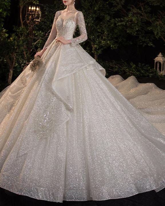 Long Sleeve Shimmer Wedding Gown