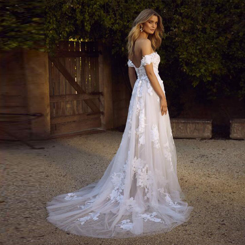 Off The Shoulder Wedding Dress with Lace Appliques