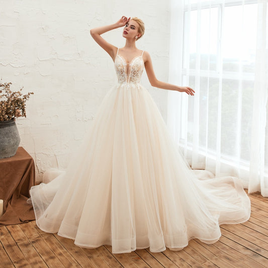 Deep V Wedding Dress