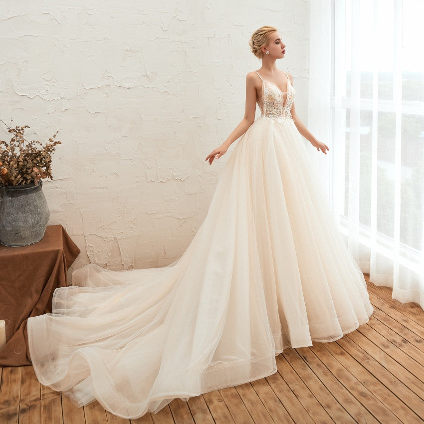 Deep V Wedding Dress