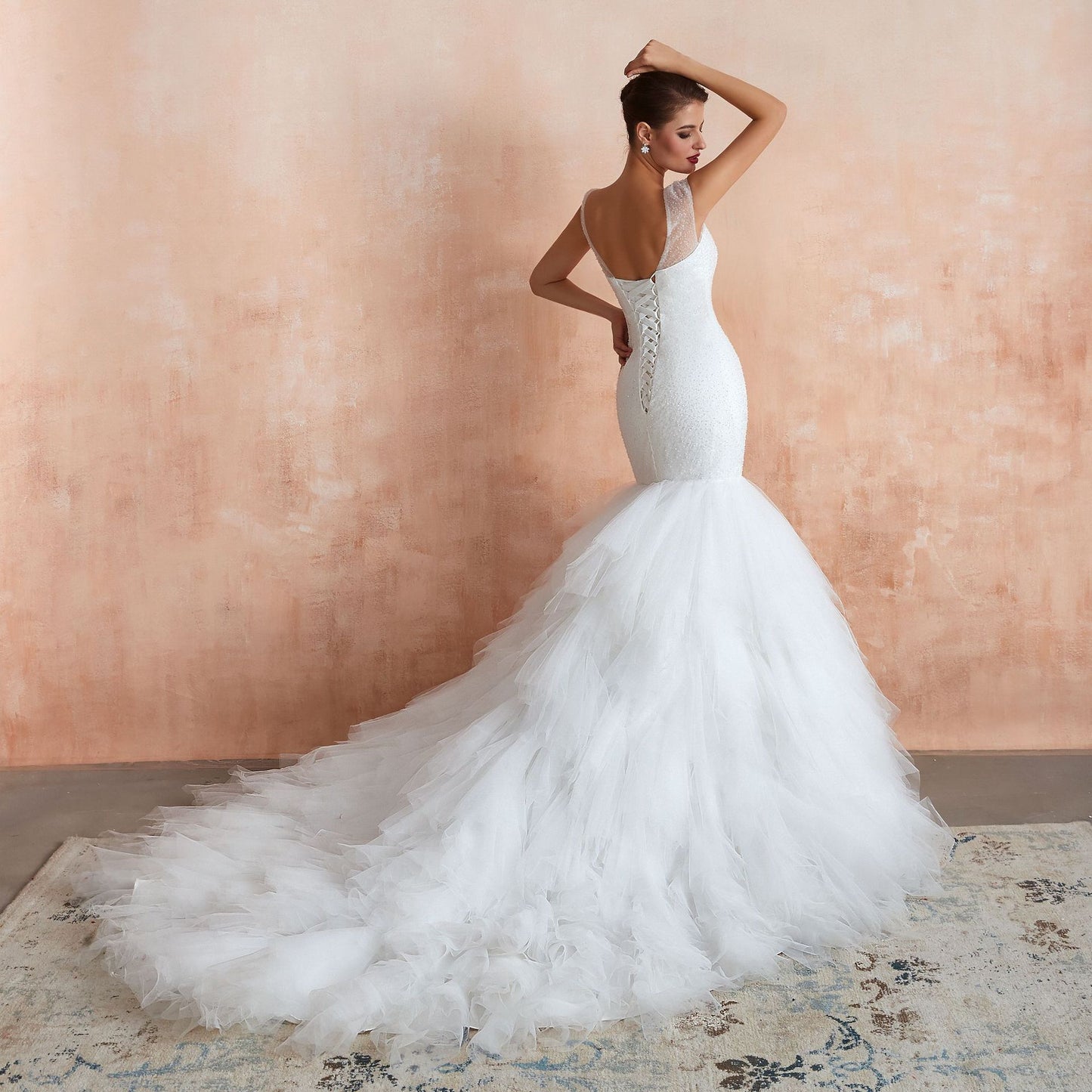 White Beaded Shimmer Mermaid Gown