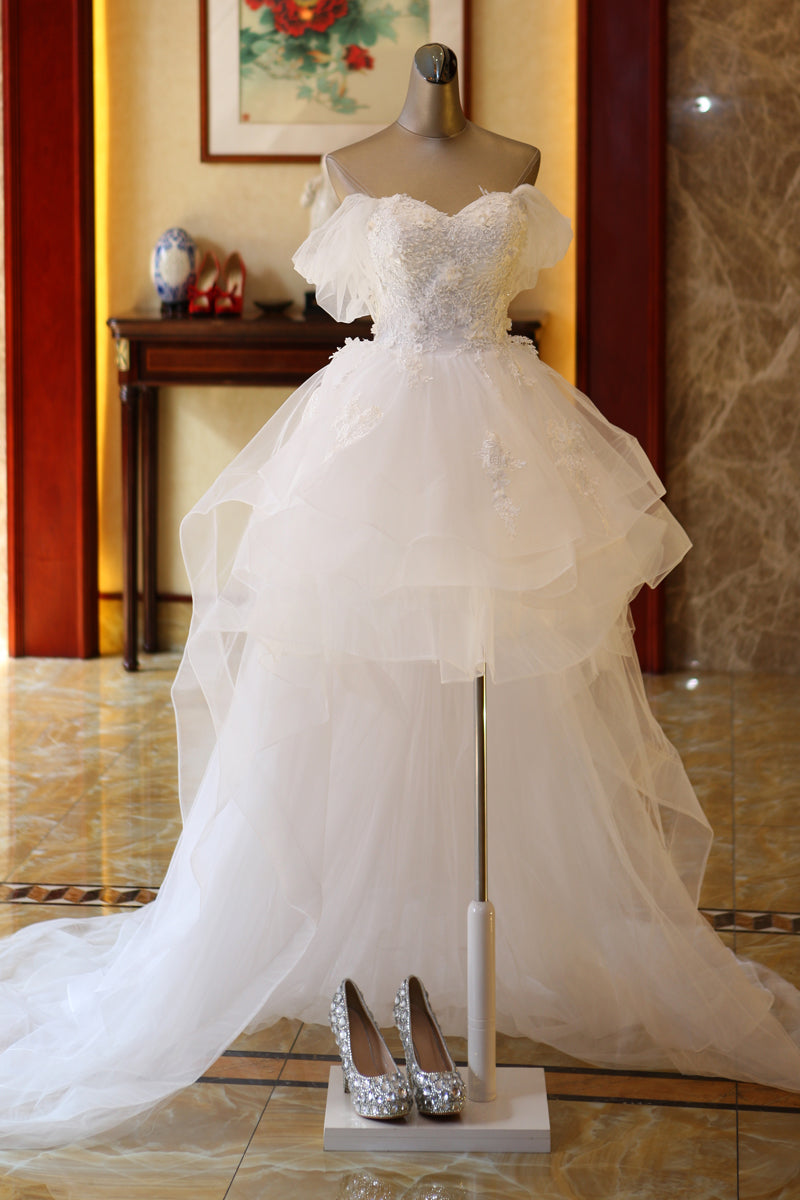 High Low Wedding Dress with Applique