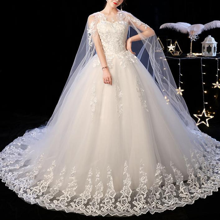 White Lace Wedding Dress with Cape