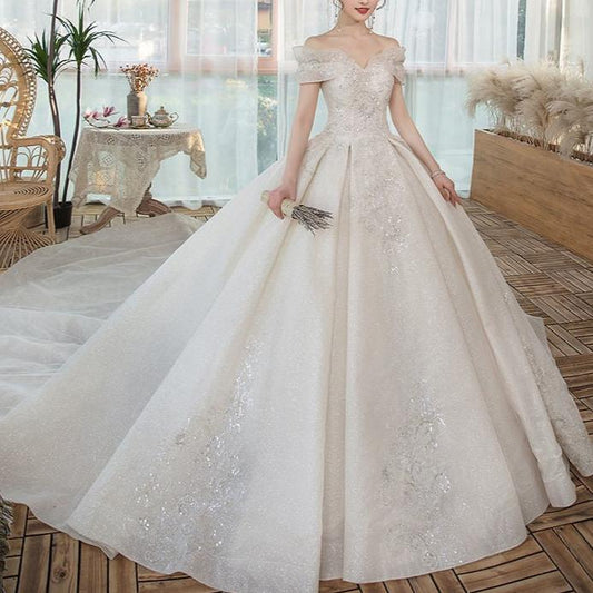 Off The Shoulder Beaded Wedding Gown