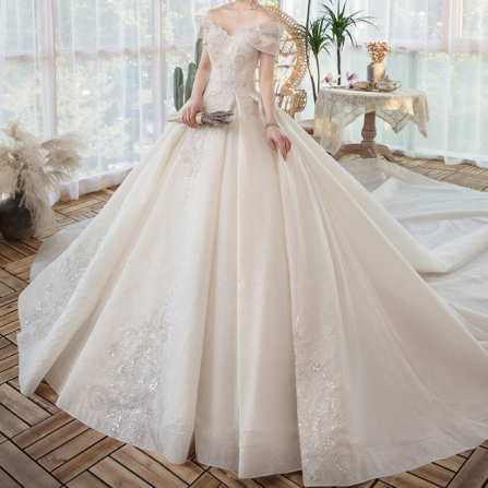 Off The Shoulder Beaded Wedding Gown