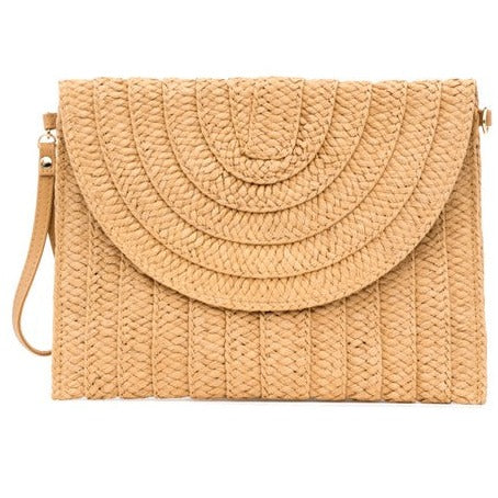 Straw Foldover Convertible Clutch