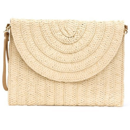 Straw Foldover Convertible Clutch