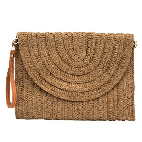 Straw Foldover Convertible Clutch