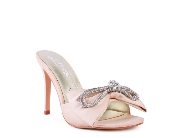 Crystal Bow Satin High Heeled Sandals