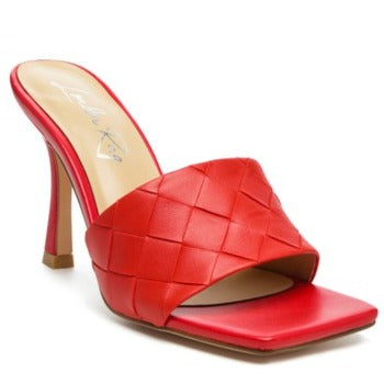 High Heeled Woven Square Toe Sandal