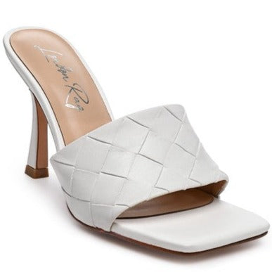 High Heeled Woven Square Toe Sandal