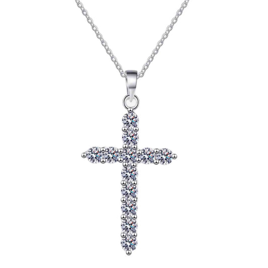 Moissanite Cross Sterling Silver Necklace