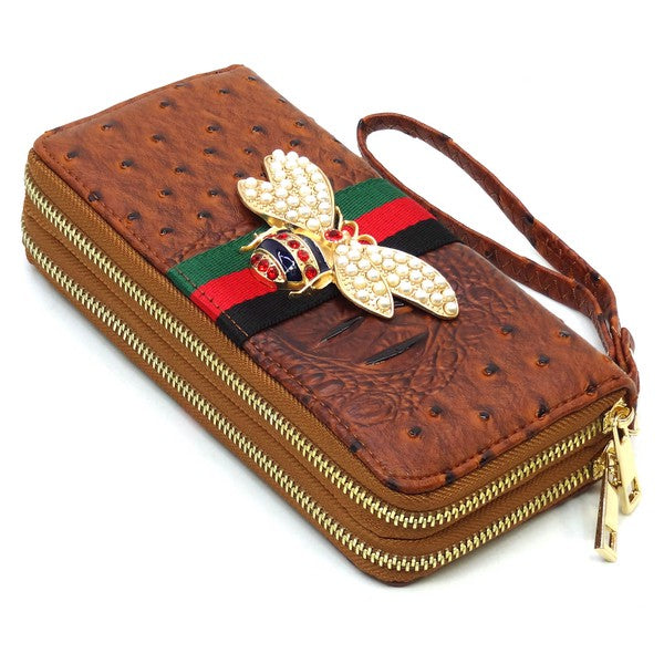 Queen Bee Stripe Double Zip Around Wallet