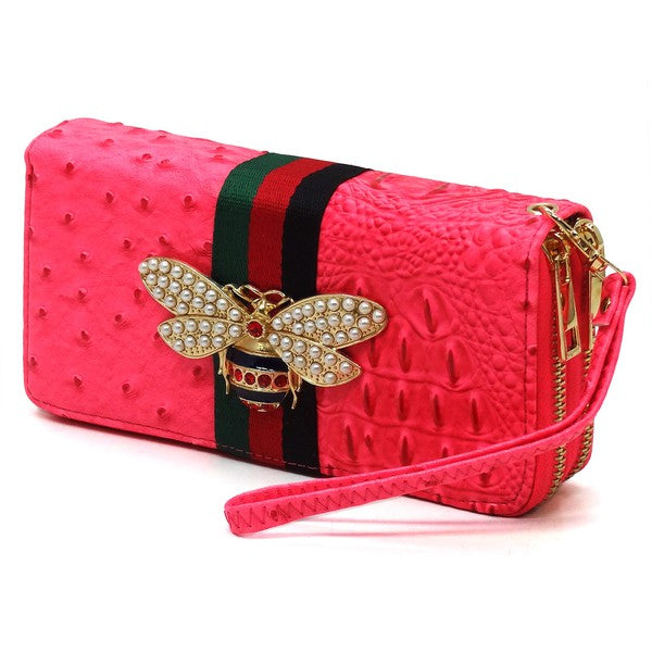 Queen Bee Stripe Double Zip Around Wallet