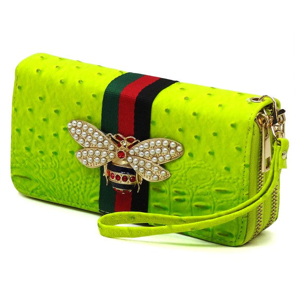 Queen Bee Stripe Double Zip Around Wallet