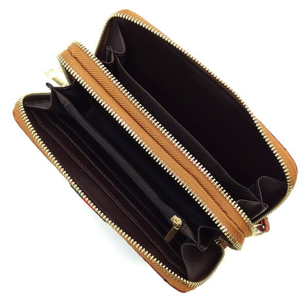 Queen Bee Stripe Double Zip Around Wallet