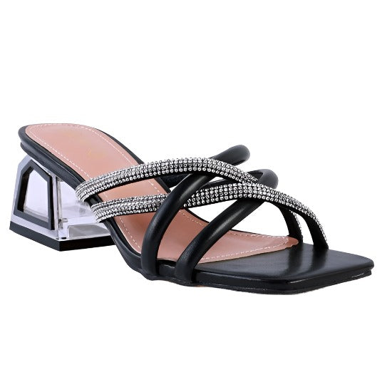 Cut Out Heel Diamante Sandals