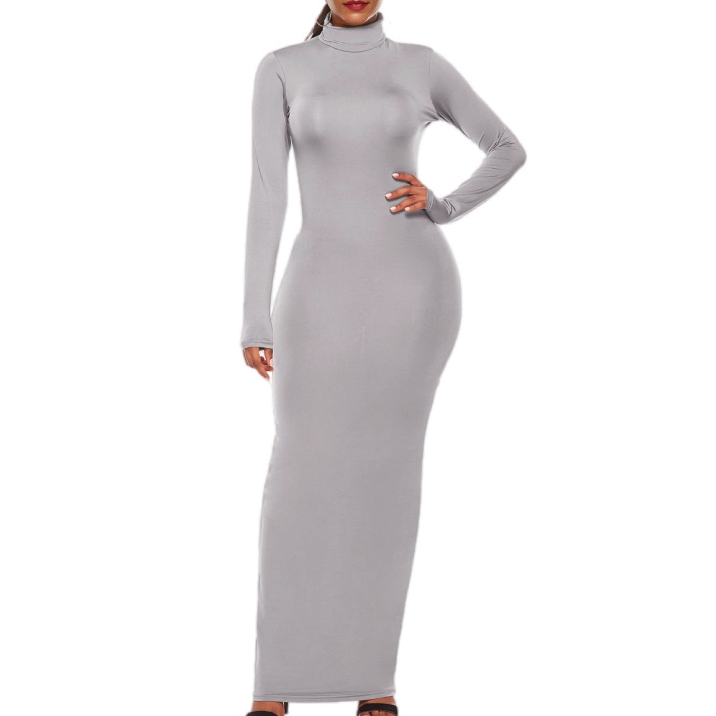 Sleek Turtleneck Long Sleeve Maxi Dress