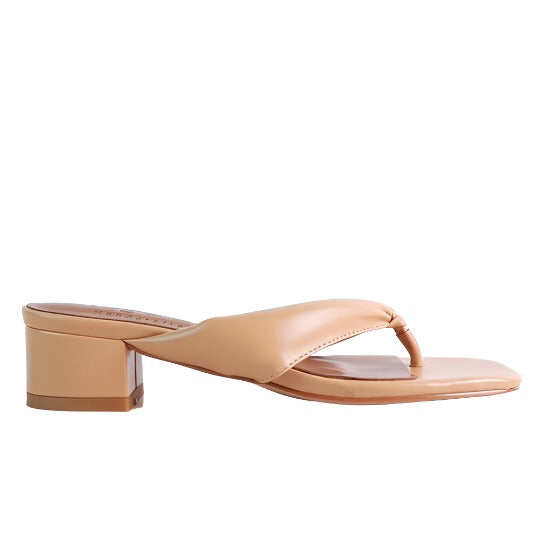 Vegan Leather Low Heel Thong Sandals