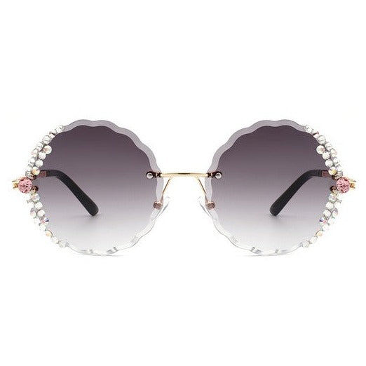 Round Rimless Rhinestone Sunglasses