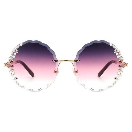 Round Rimless Rhinestone Sunglasses