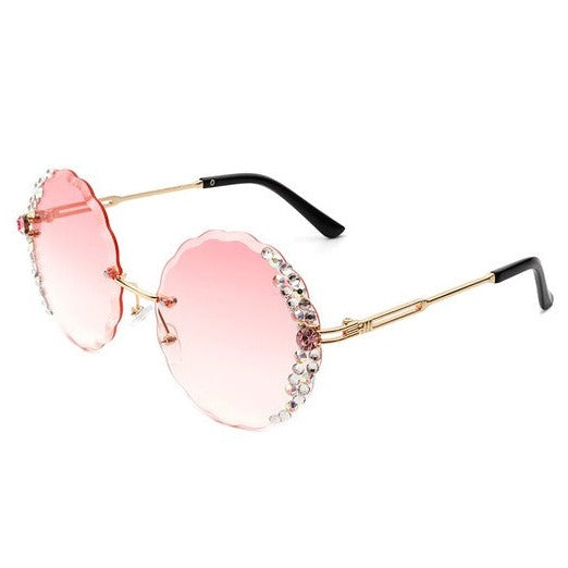 Round Rimless Rhinestone Sunglasses