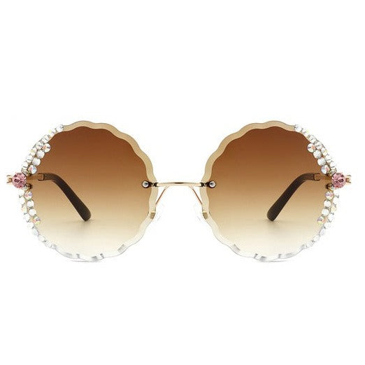 Round Rimless Rhinestone Sunglasses